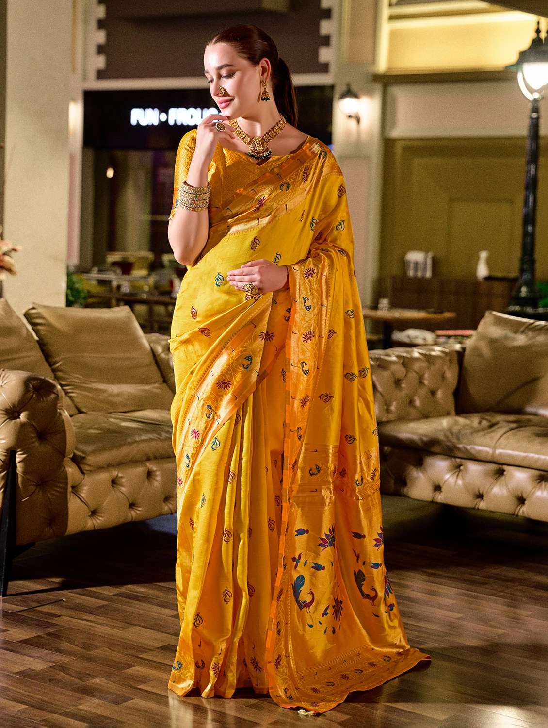 women self design paithani saree with blouse