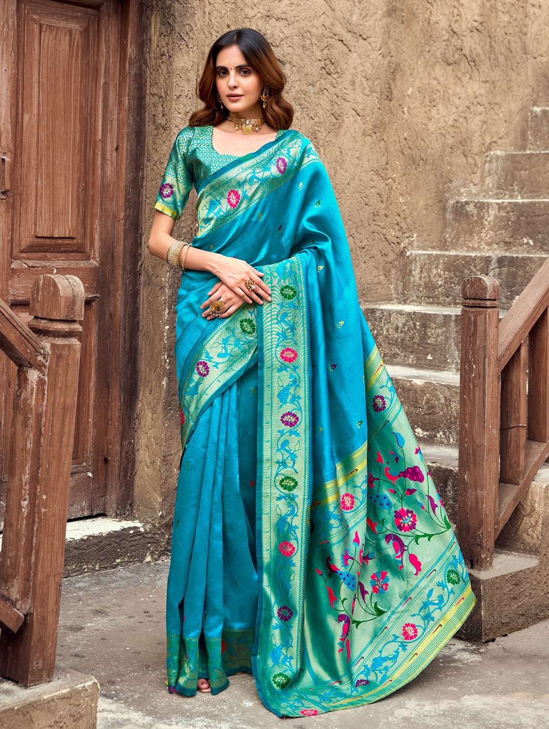 women self design paithani saree with blouse