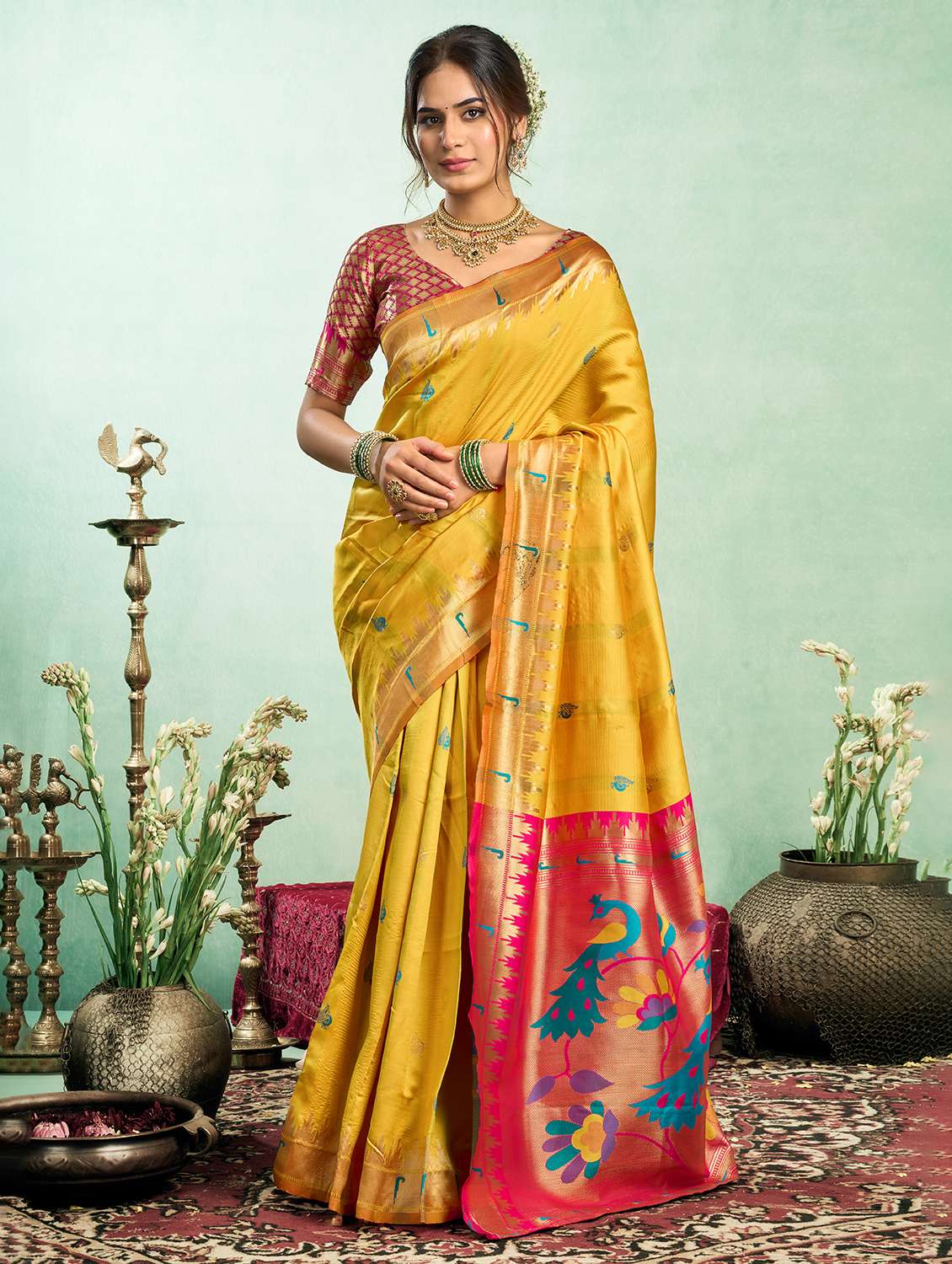 women self design paithani saree with blouse