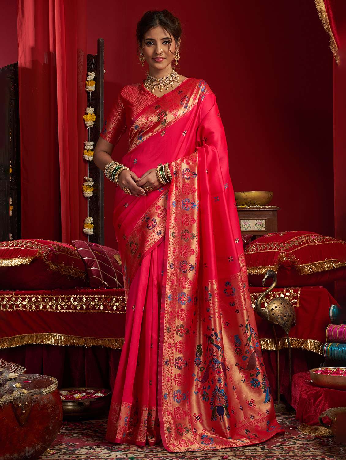 women self design paithani saree with blouse
