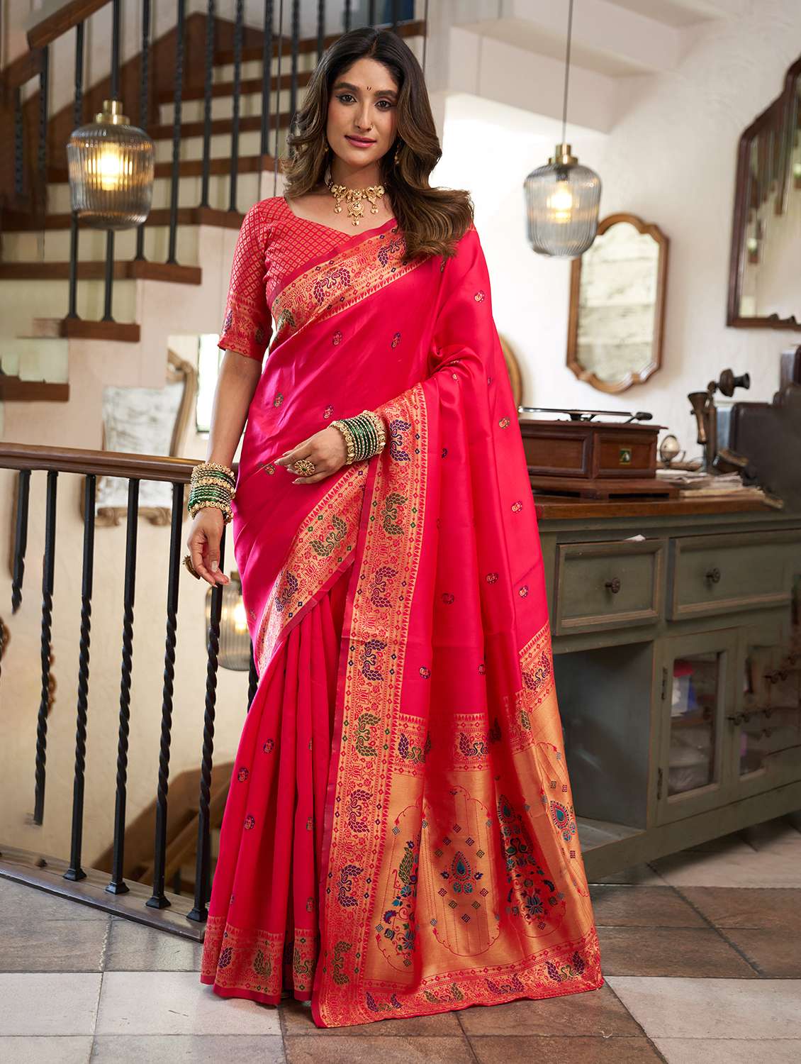 women self design paithani saree with blouse