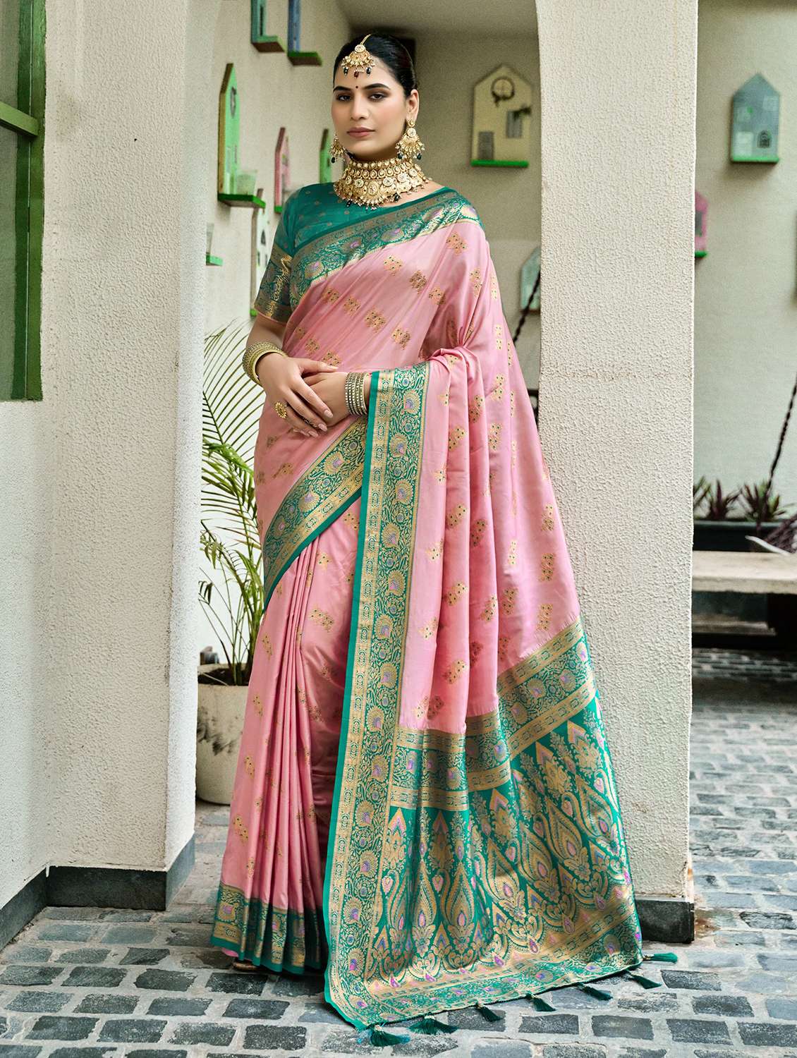 women self design banarasi saree with blouse