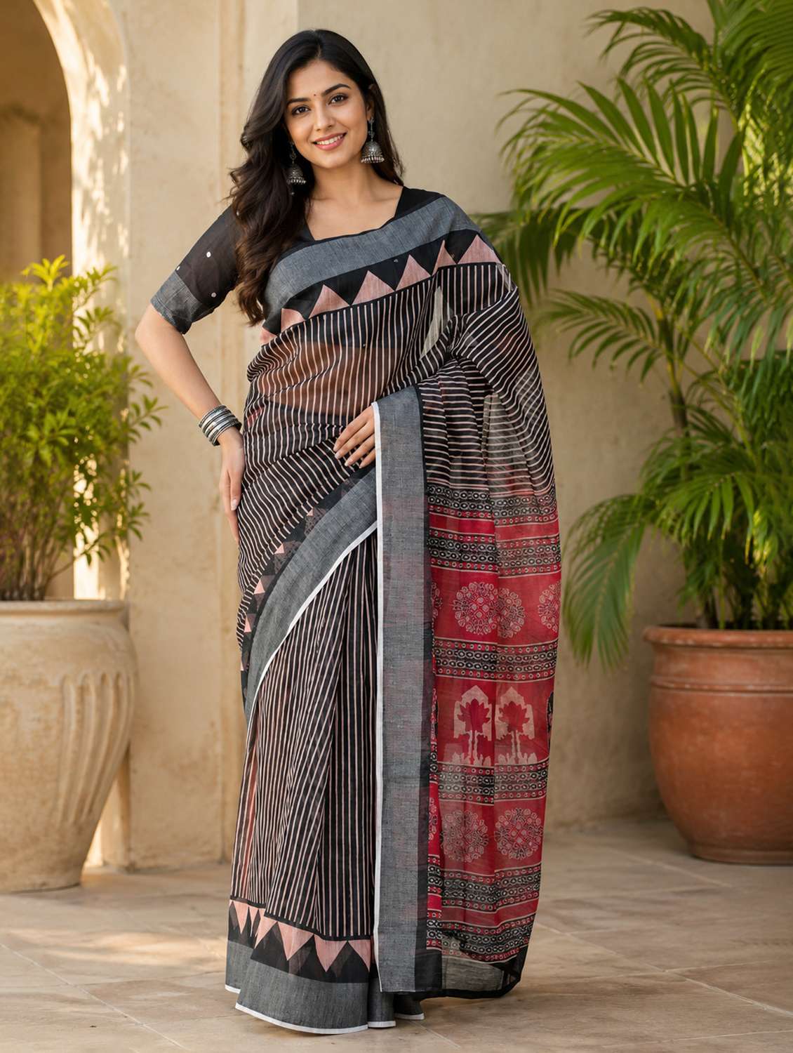 women printed casual wear saree with blouse