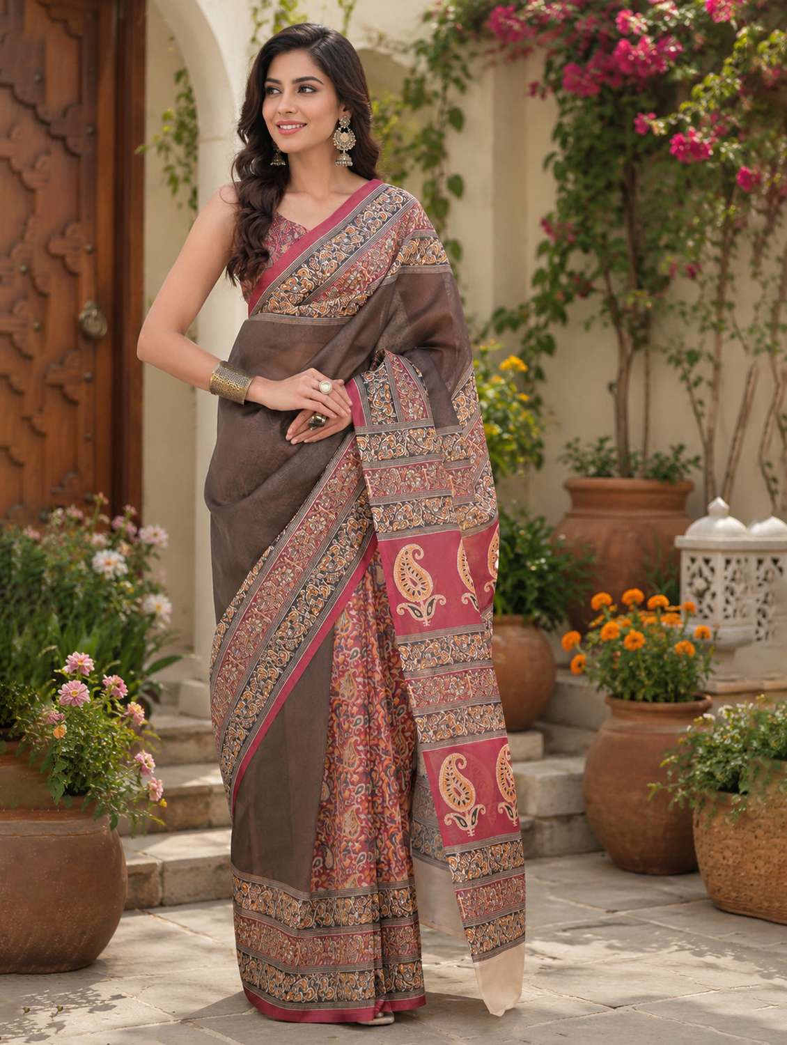 women printed casual wear saree with blouse