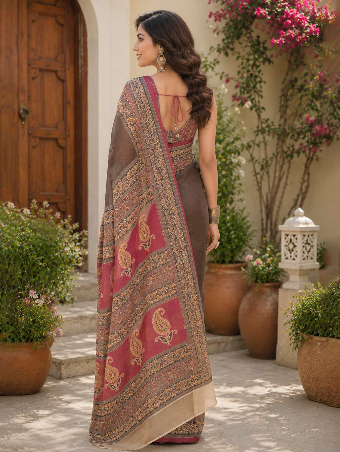 women printed casual wear saree with blouse - 22593190 -  Standard Image - 3