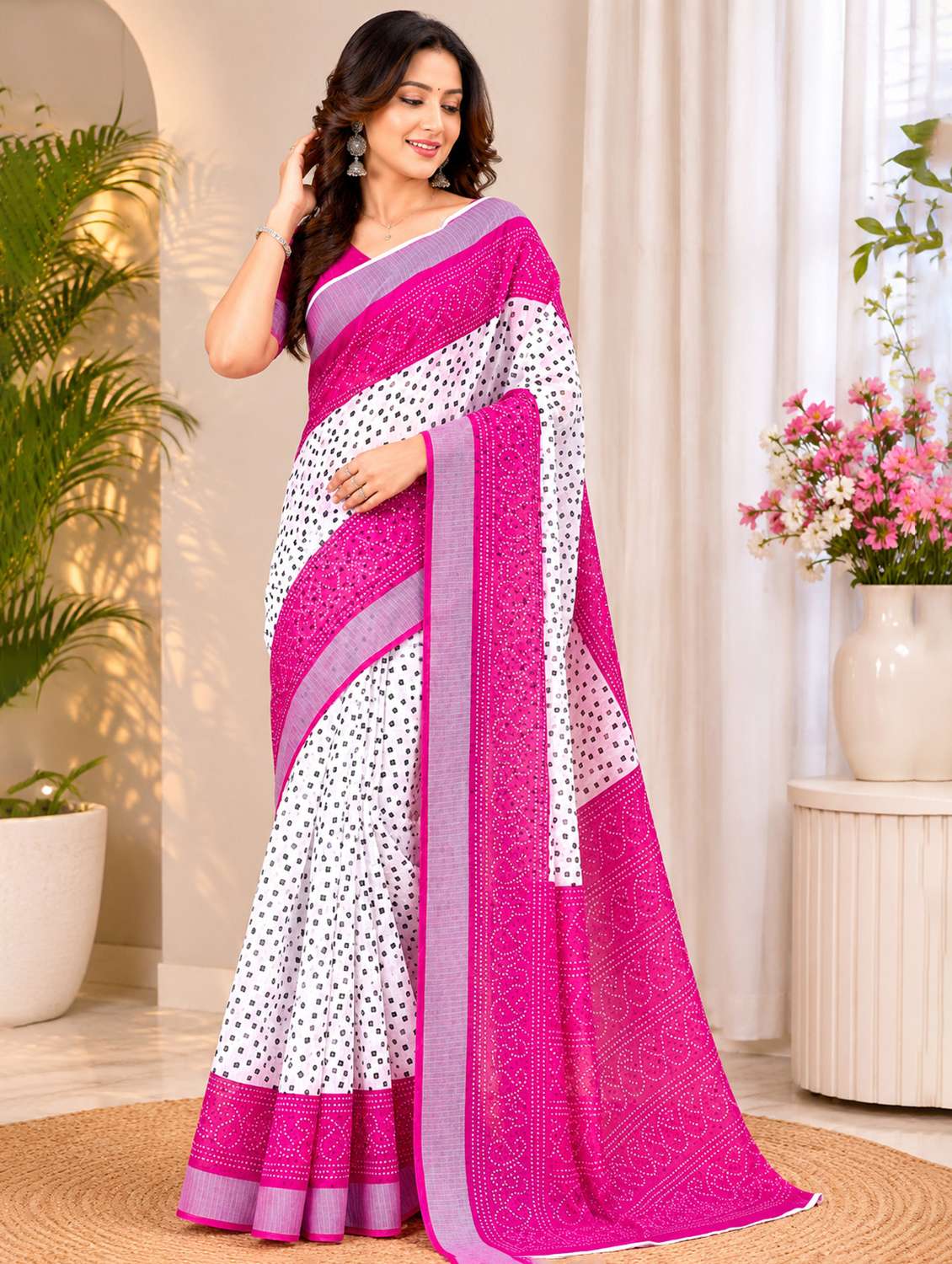 women printed casual wear saree with blouse