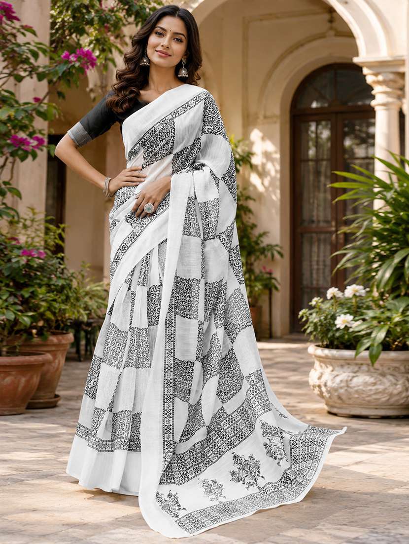 women printed casual wear saree with blouse