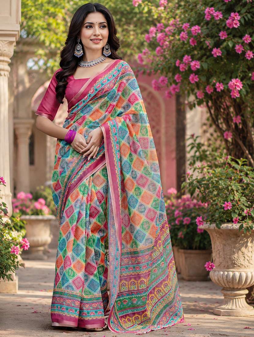 women printed casual wear saree with blouse