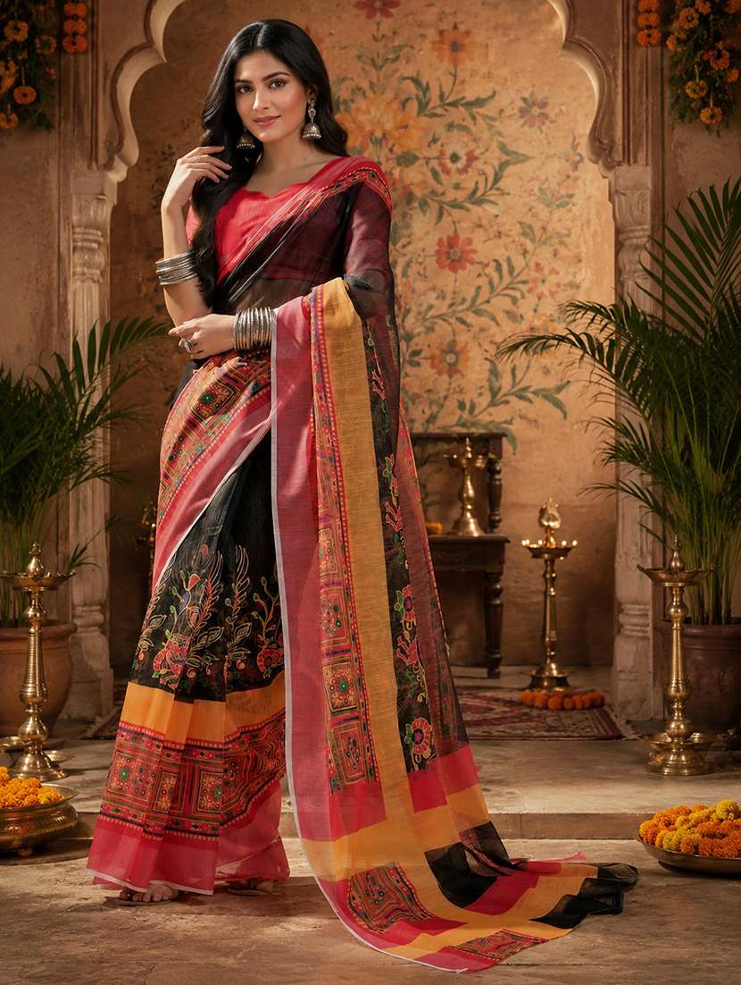 women printed casual wear saree with blouse