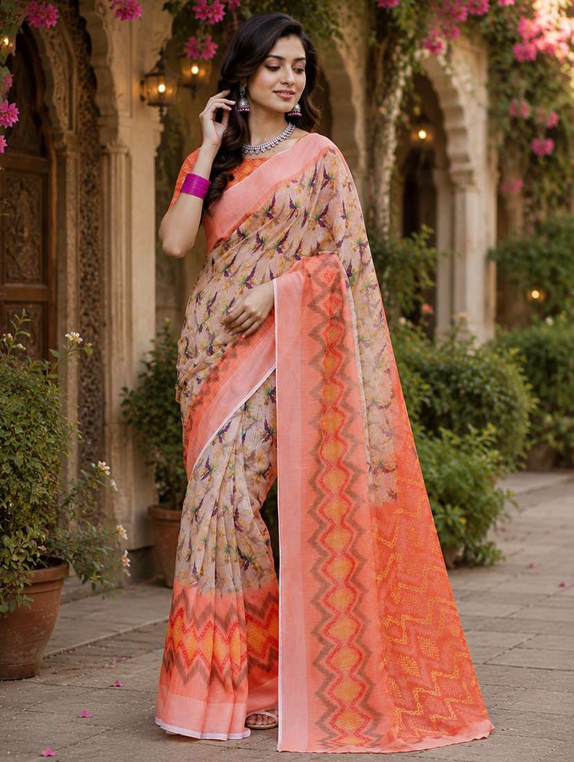 women printed casual wear saree with blouse