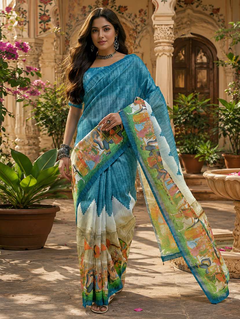 women printed casual wear saree with blouse