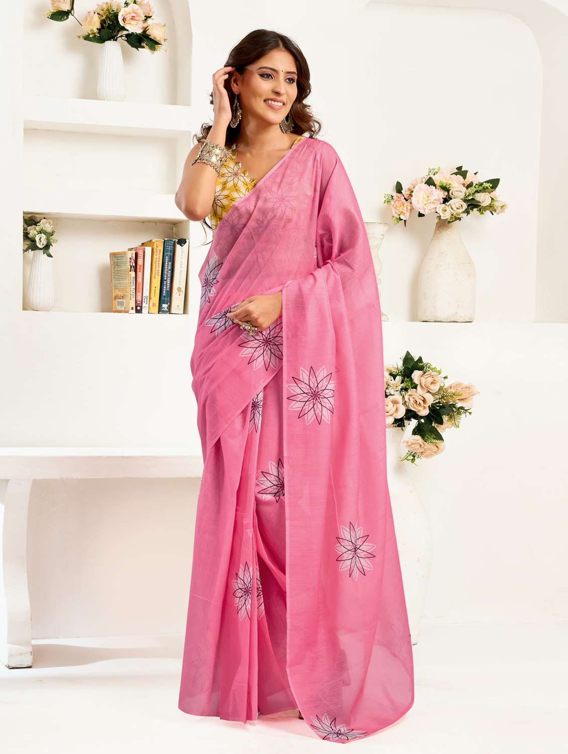women printed ready to wear saree with blouse