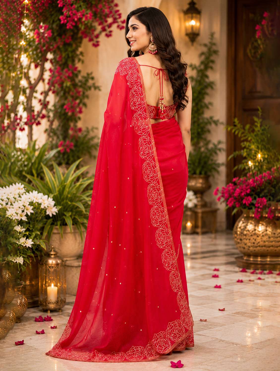 Women Printed Ready To Wear Saree With Blouse - 22593423 -  Standard Image - 3