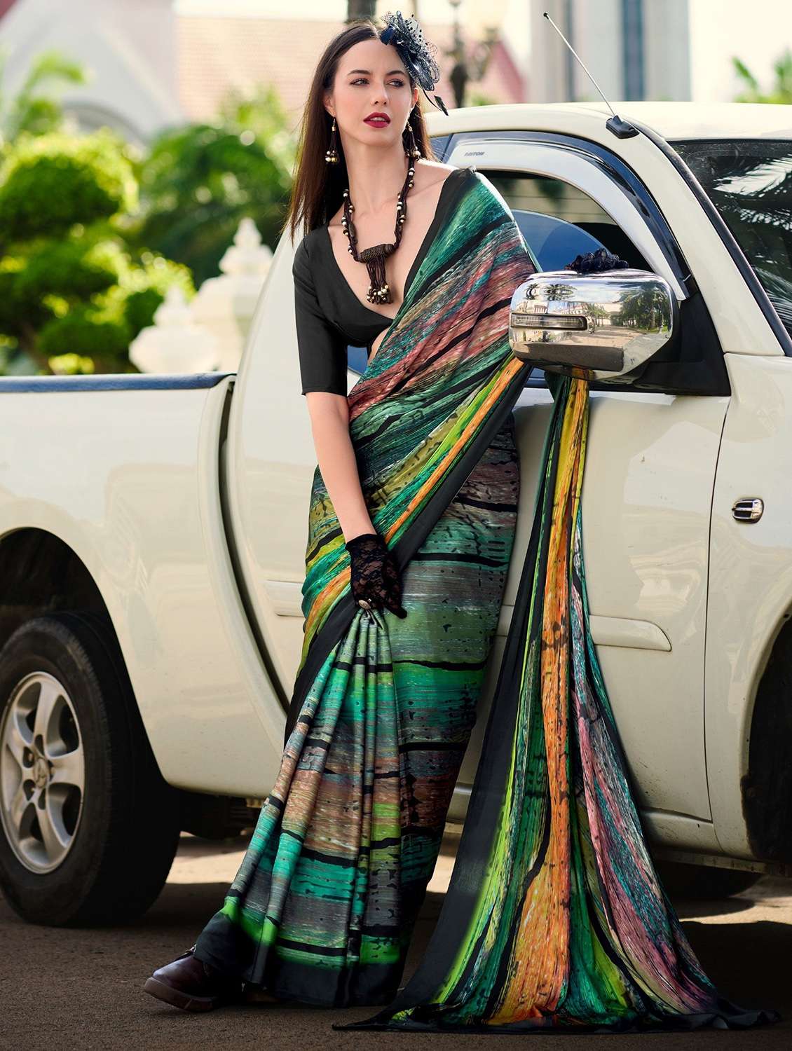 women printed casual wear saree with blouse