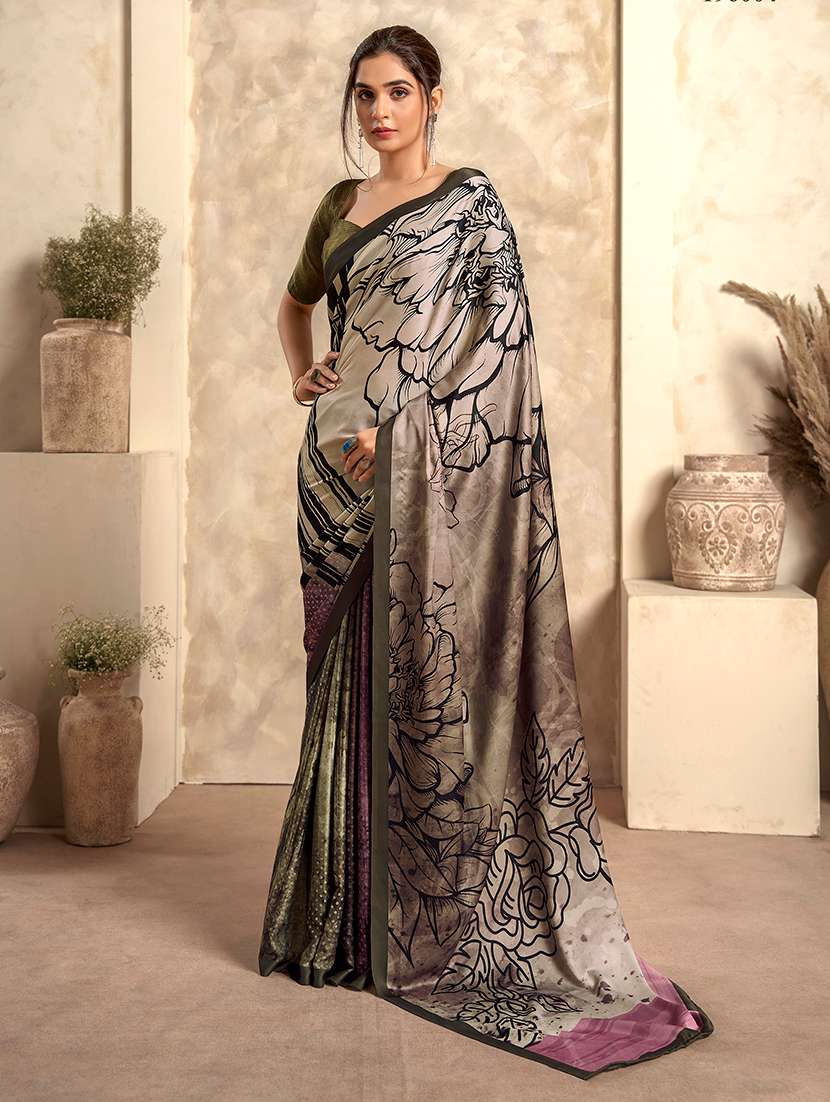 women printed casual wear saree with blouse