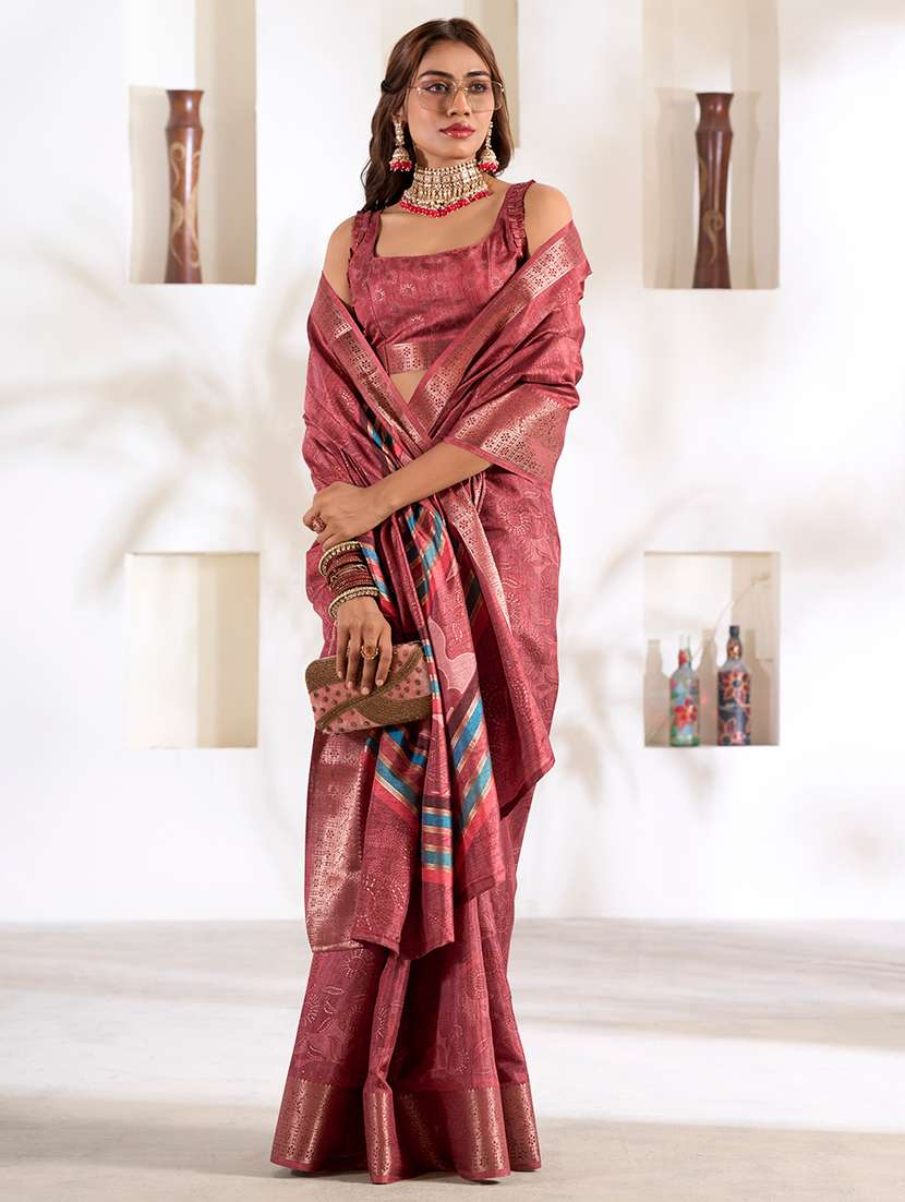 women printed casual wear saree with blouse