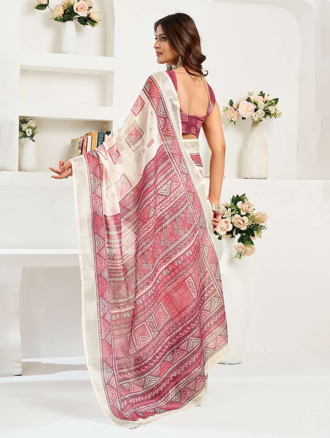 women printed ready to wear saree with blouse - 22593513 -  Standard Image - 3