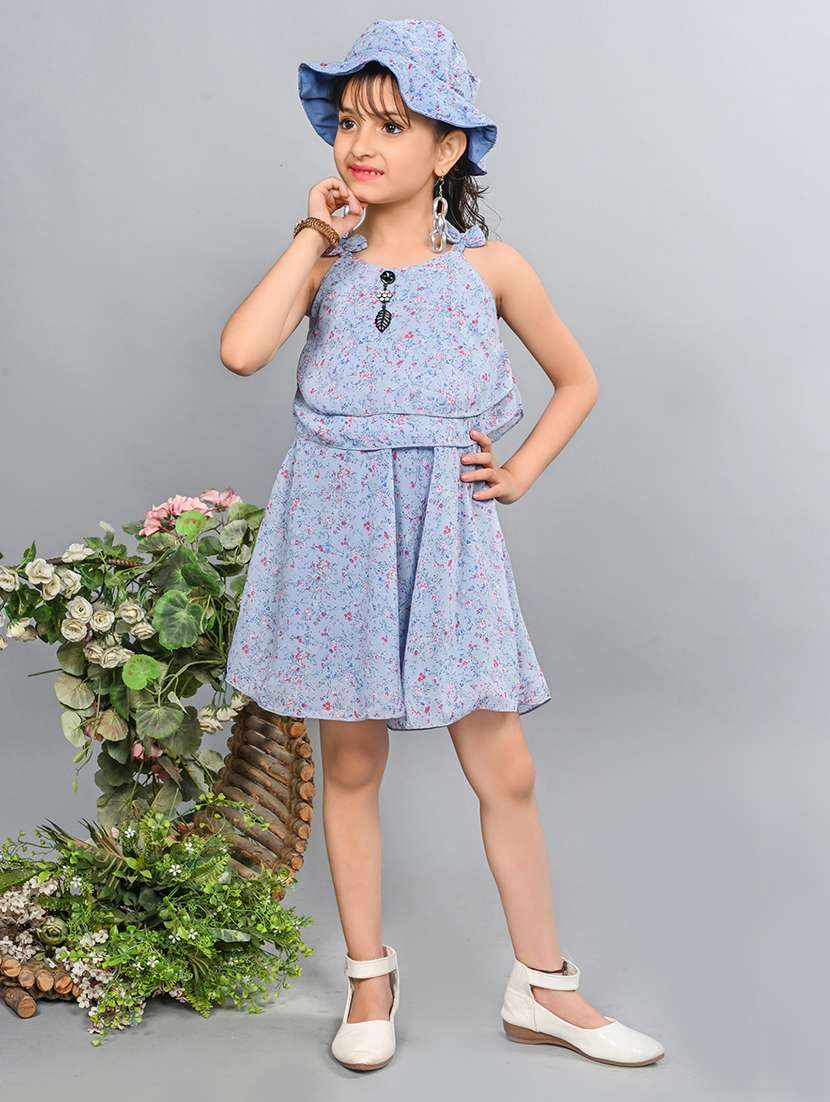 girls printed sleeveless top and skirt set