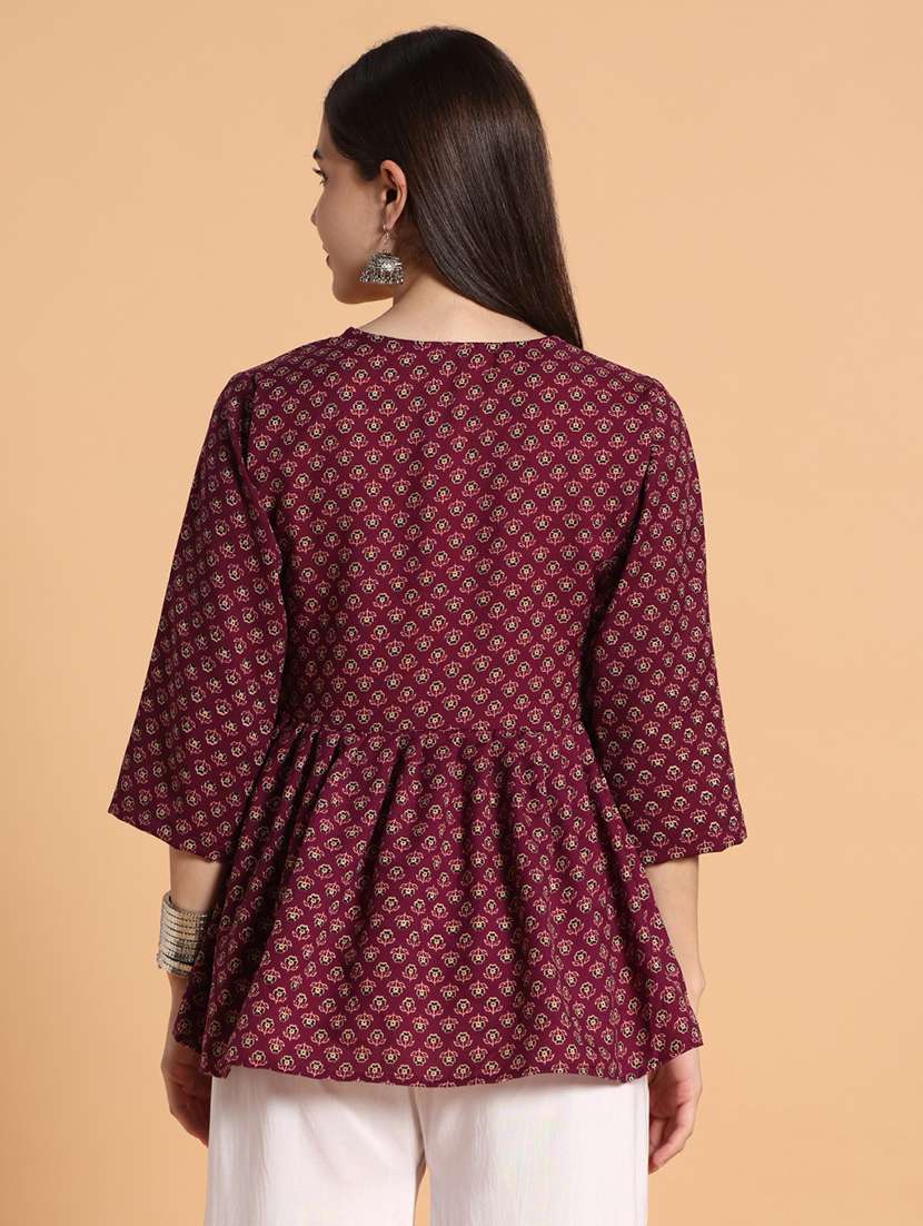 Women Printed Three Quarter Sleeves A-line Kurti - 22593588 -  Standard Image - 3