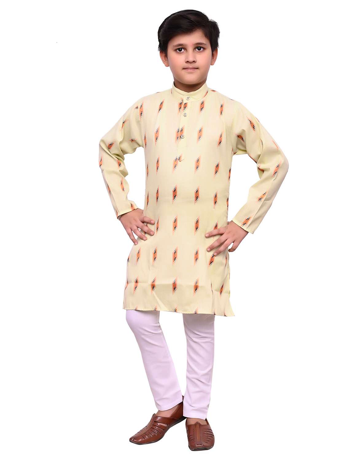 boys printed mandarin neck kurta set