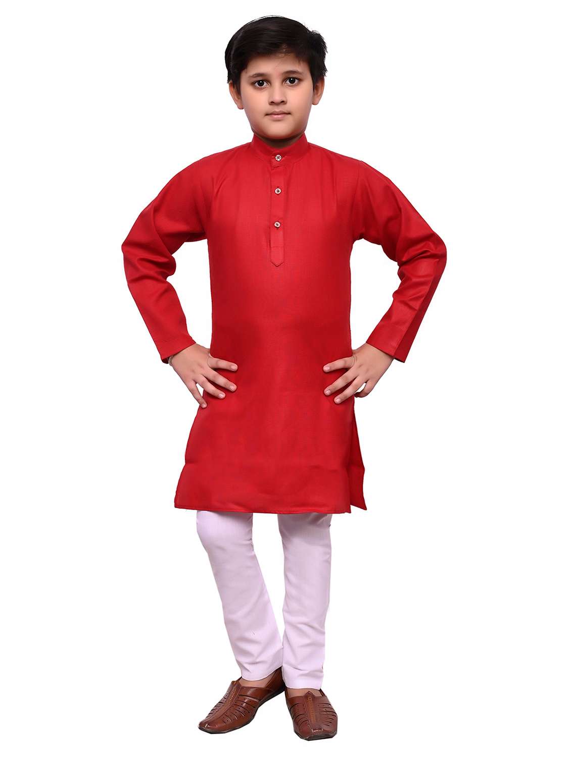 boys solid mandarin neck kurta set