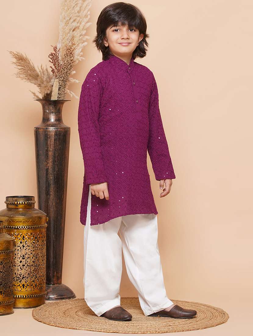boys embroidered long sleeves kurta set