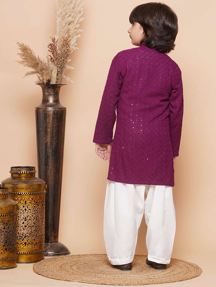 Boys Embroidered Long Sleeves Kurta Set - 22593615 -  Standard Image - 3