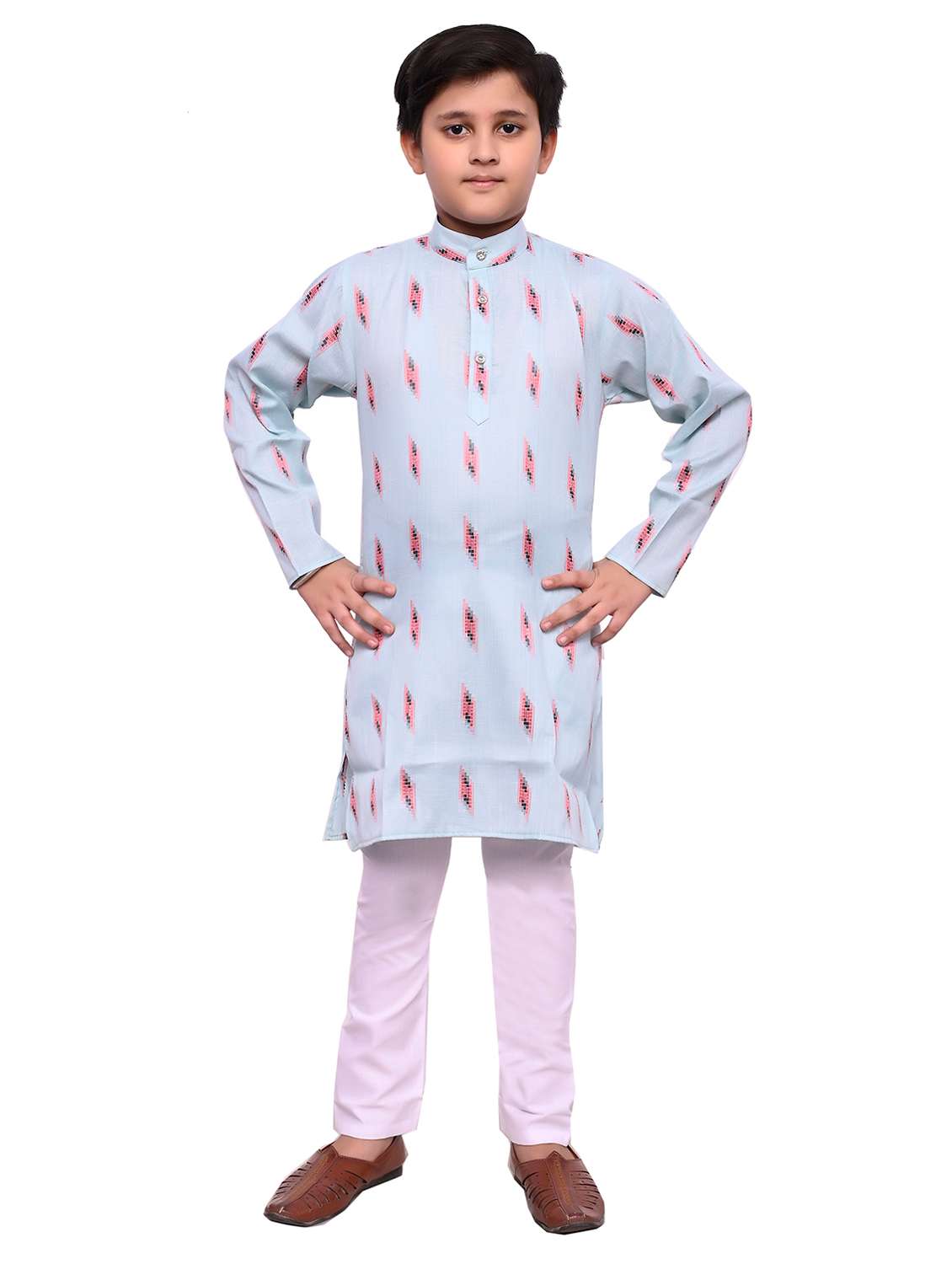 boys printed mandarin neck kurta set