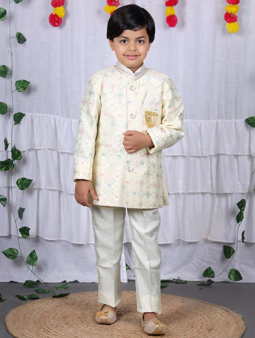 boys self design mandarin neck kurta set