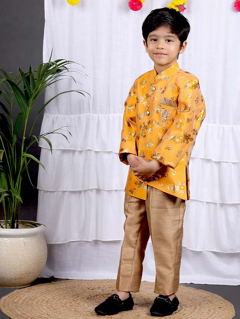 boys printed mandarin neck kurta set