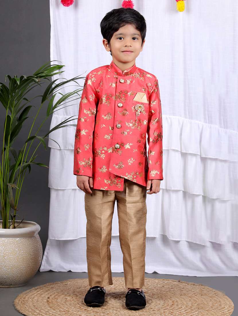 boys printed mandarin neck kurta set