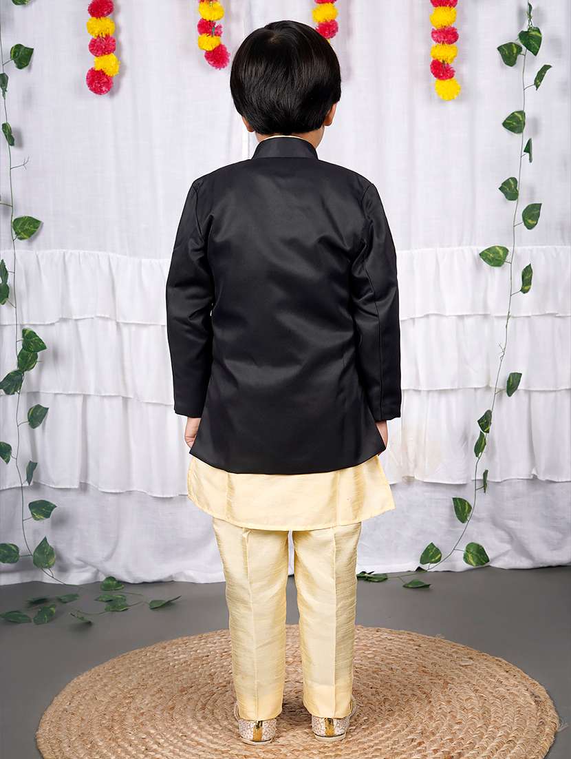 boys solid mandarin neck kurta set - 22593625 -  Standard Image - 3