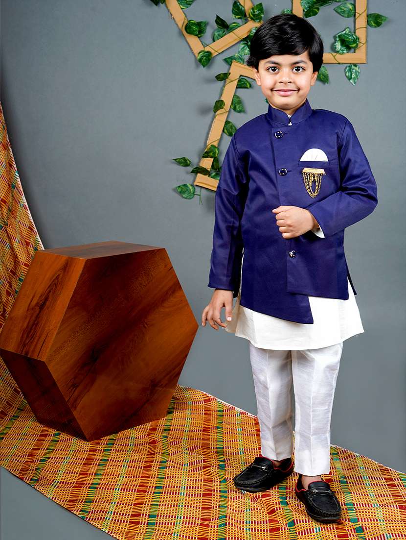 boys solid mandarin neck kurta set