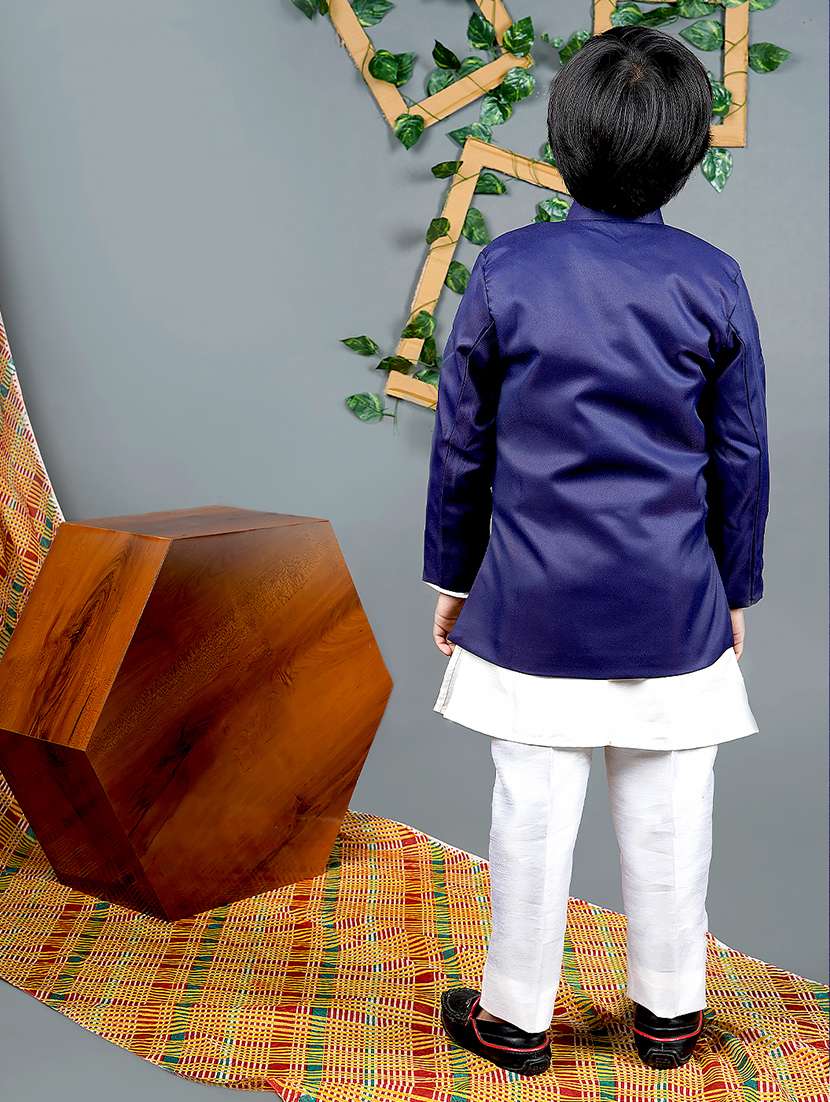 boys solid mandarin neck kurta set - 22593626 -  Standard Image - 3