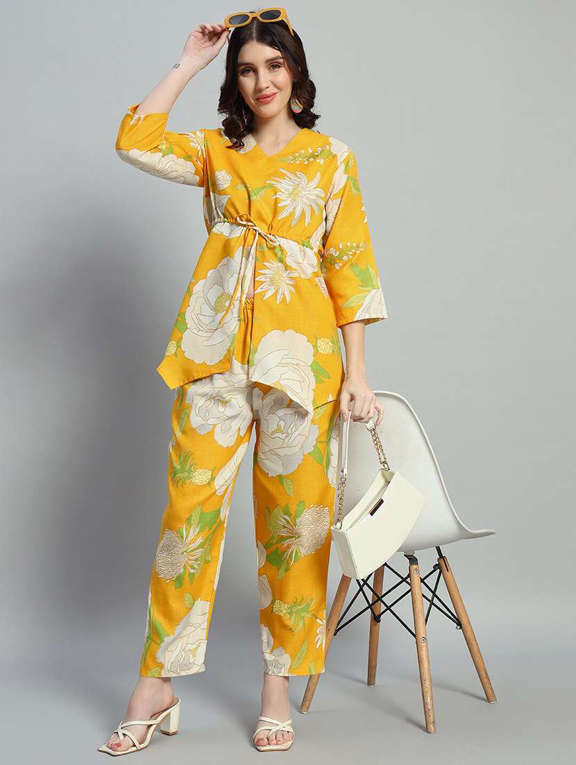 women printed three quarter sleeves ethnic co-ord set