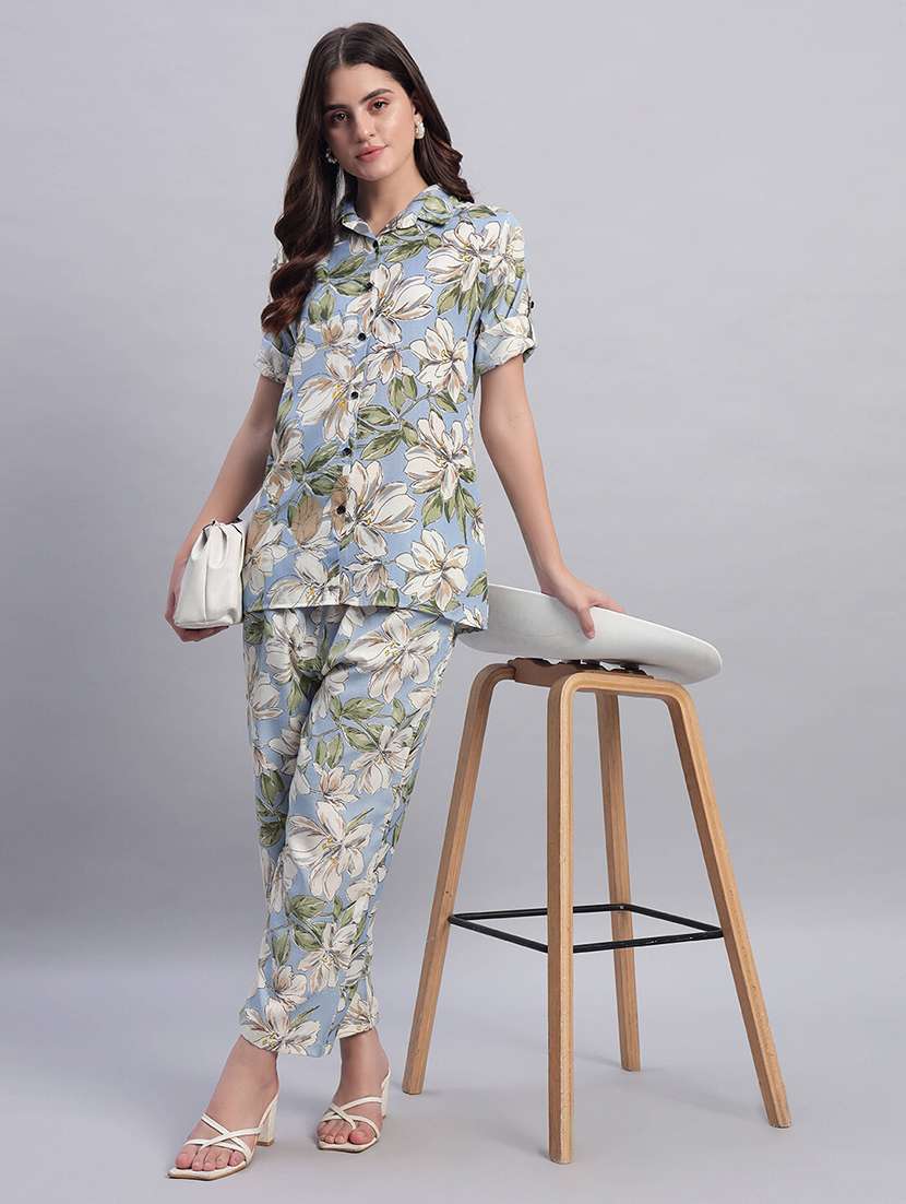 women printed three quarter sleeves ethnic co-ord set