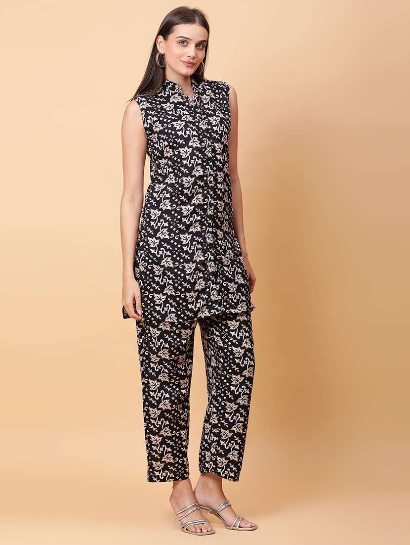 women printed sleeveless ethnic co-ord set - 22593633 -  Standard Image - 3