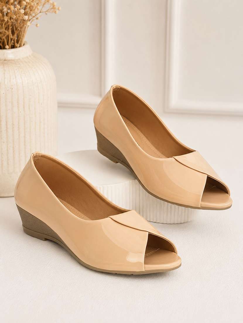women solid peep toe slip on shoes