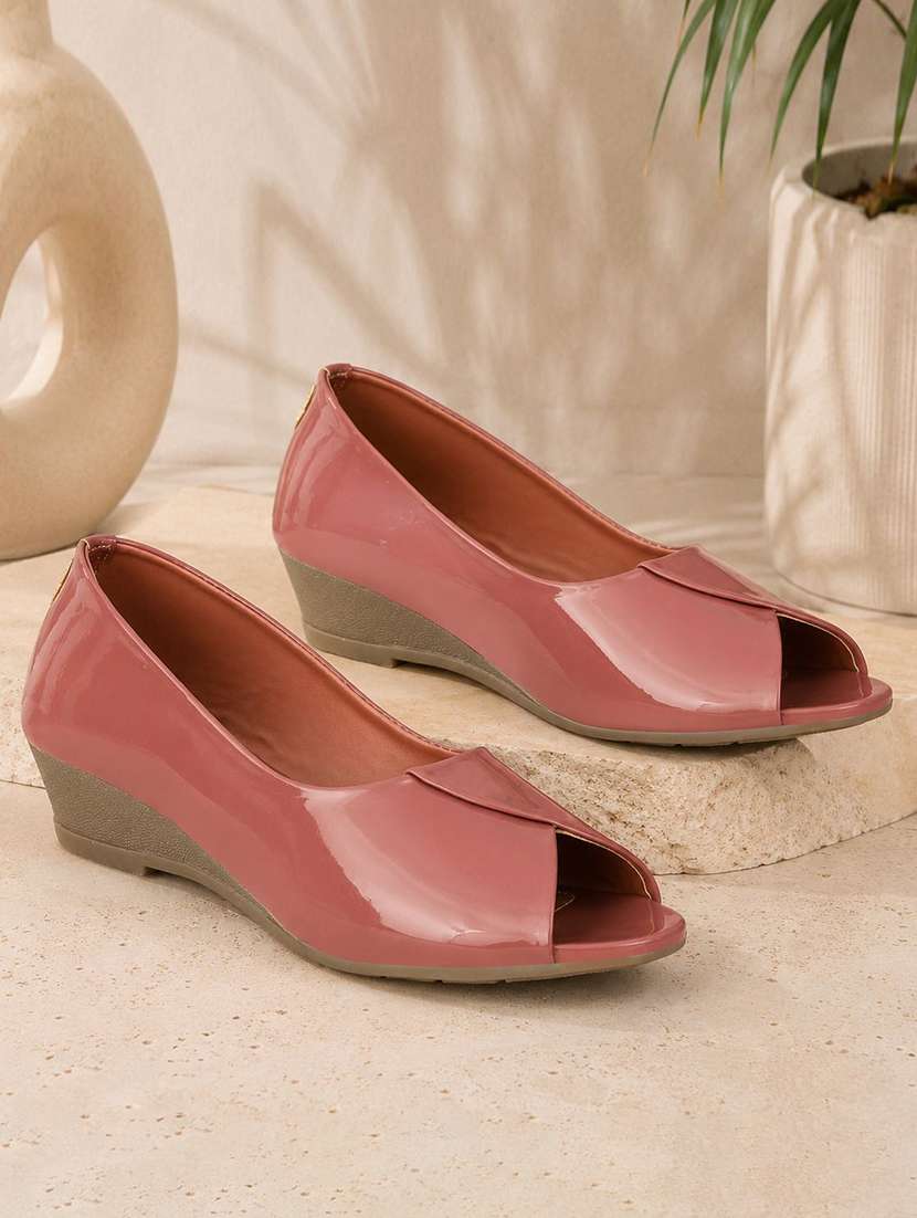women solid peep toe slip on shoes