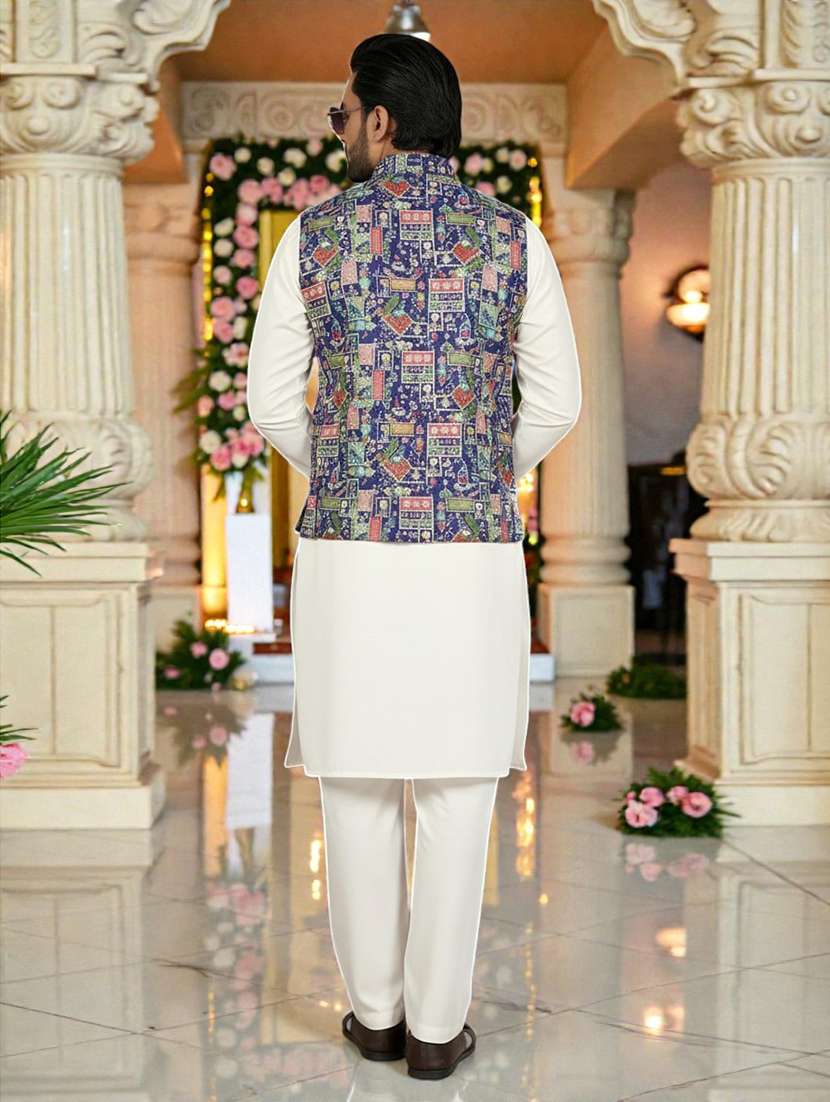 Men Printed Mandarin Neck Kurta Pyjama With Jacket Set - 22593752 -  Standard Image - 3