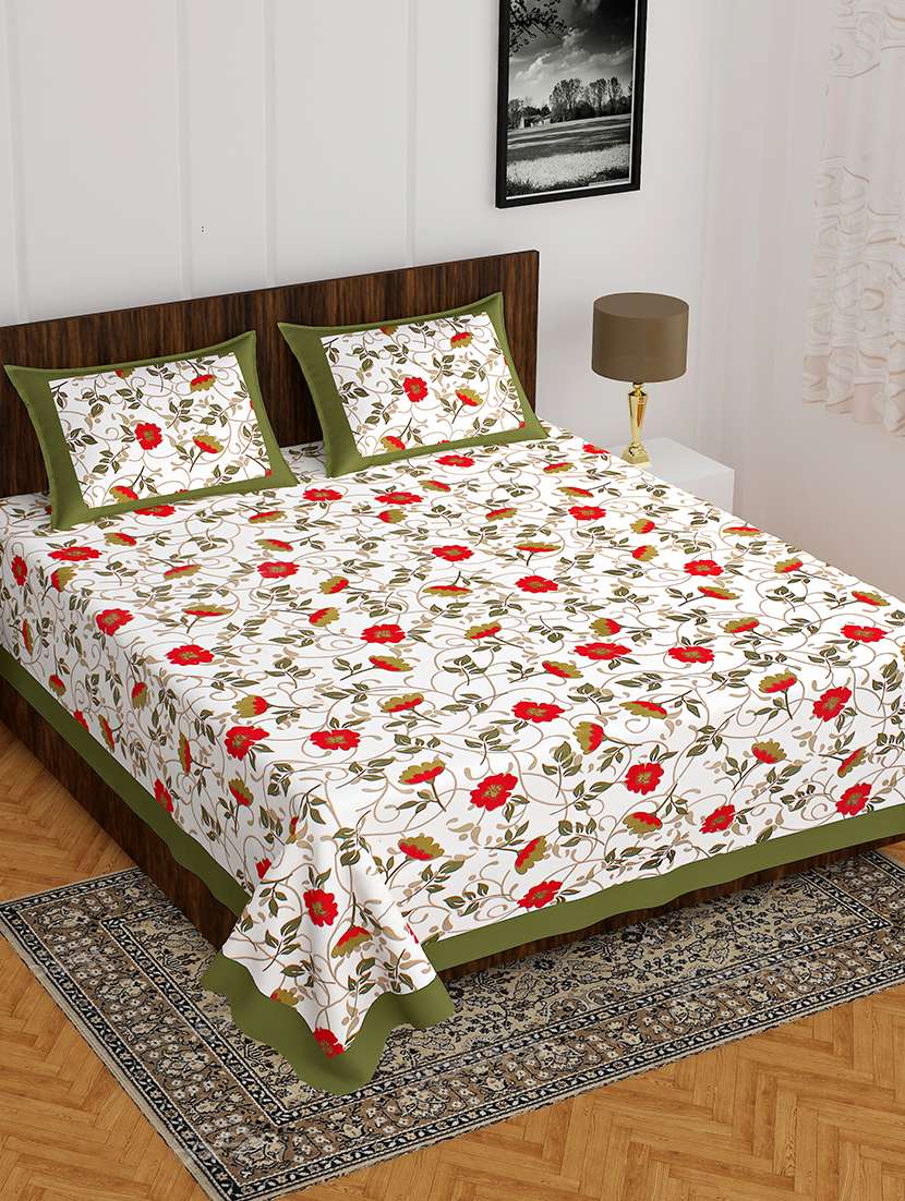 kivo bedsheets 100% pure cotton jaipuri print double bedsheet with 2 pillow covers-size 85x90 inchs