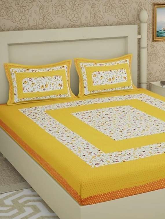 kivo bedsheets 100% pure cotton jaipuri print double bedsheet with 2 pillow covers-size 85x90 inchs