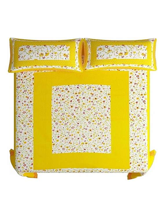 kivo bedsheets 100% pure cotton jaipuri print double bedsheet with 2 pillow covers-size 85x90 inchs - 22593794 -  Standard Image - 3