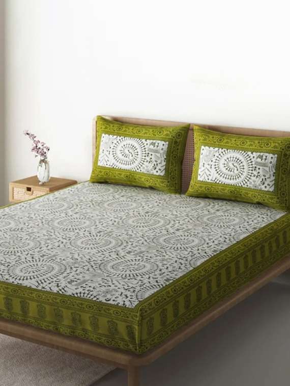 kivo bedsheets 100% pure cotton jaipuri print double bedsheet with 2 pillow covers-size 85x90 inchs