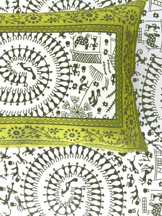 kivo bedsheets 100% pure cotton jaipuri print double bedsheet with 2 pillow covers-size 85x90 inchs - 22593796 -  Standard Image - 3