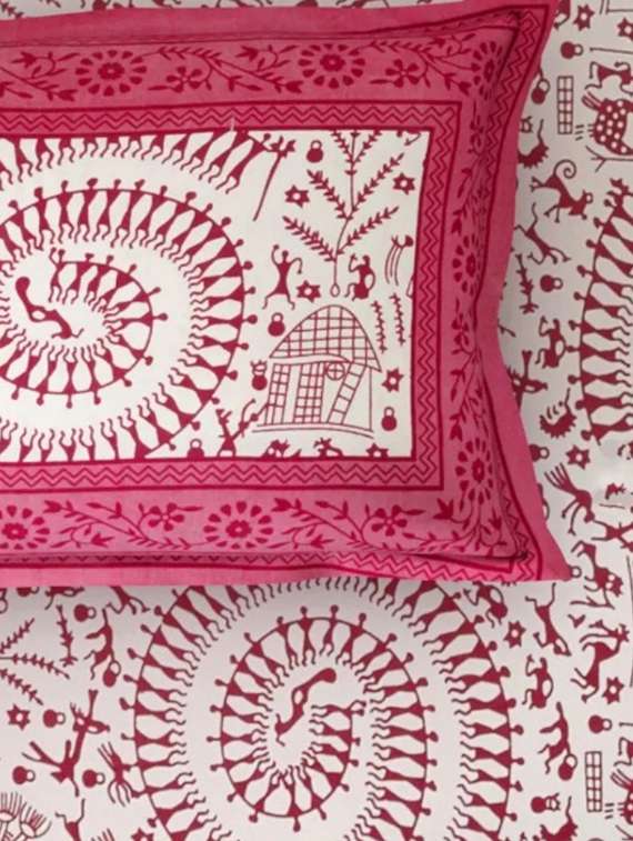 kivo bedsheets 100% pure cotton jaipuri print double bedsheet with 2 pillow covers-size 85x90 inchs - 22593797 -  Standard Image - 3