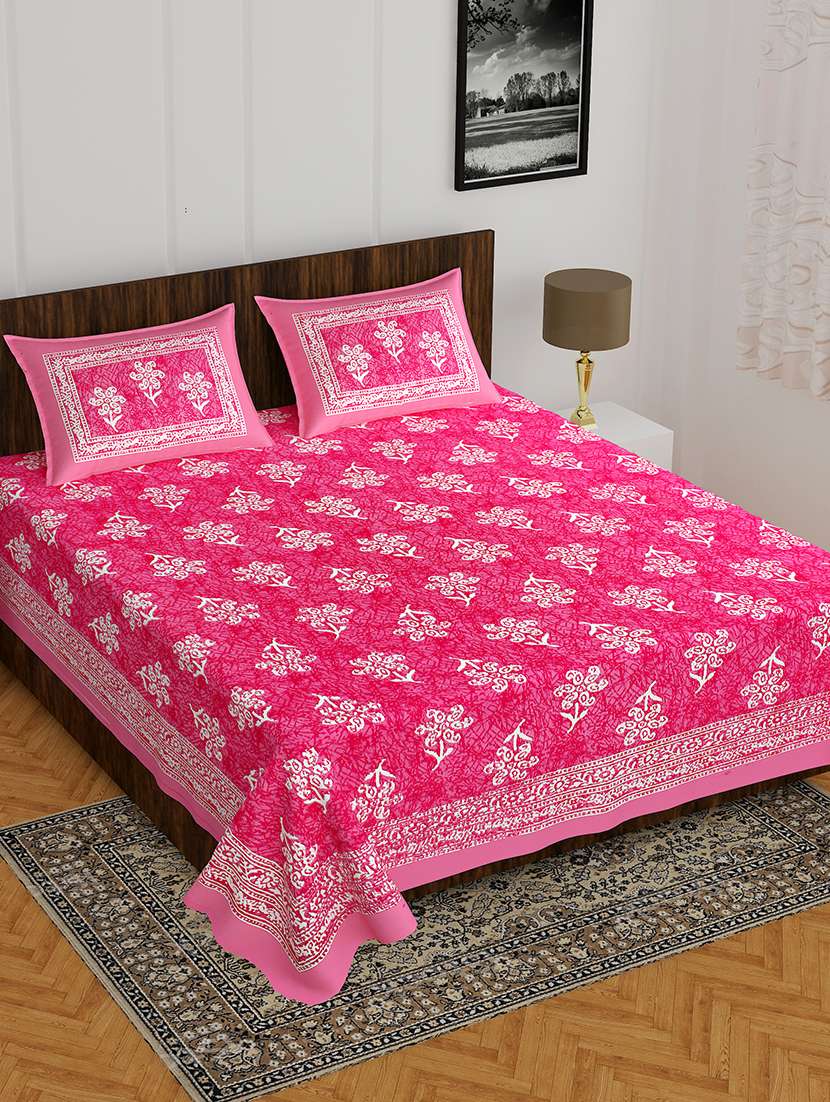 kivo bedsheets 100% pure cotton jaipuri print double bedsheet with 2 pillow covers-size 85x90 inchs