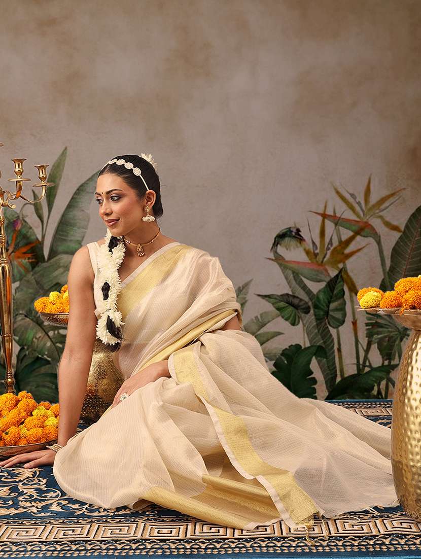 women solid with bordered kasavu saree with blouse - 22593813 -  Standard Image - 3