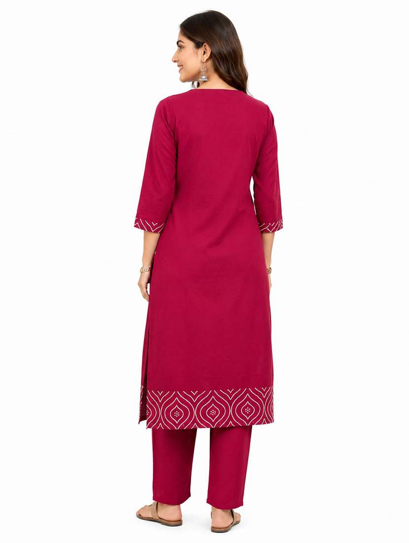 women printed three quarter sleeves kurta pant set - 22593827 -  Standard Image - 3