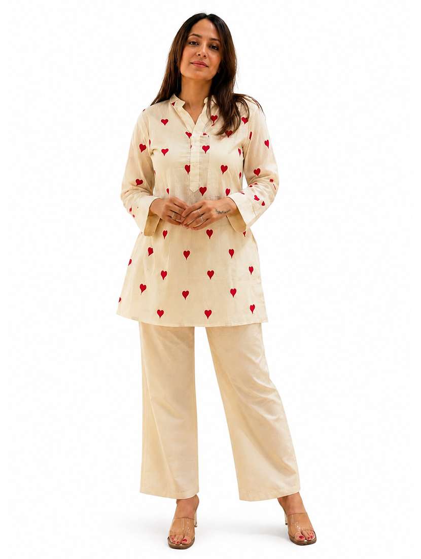 women printed long sleeves ethnic co-ord set